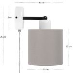 Weiße Wandlampe mit grauem Lampenschirm und Schnur-Zugschalter SHWAND-CL-1010WE-GR Wandleuchte - 5