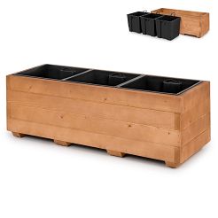 Blumentopf Holz Nuss Pflanzkübel Übertopf Blumenkasten 3x Kunststoffeinsätzen Herausnehmbar 91KAN3332NU