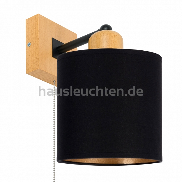 Schwarze Wandlampe mit Zugschalter aus Holz CL-SHWAND-SC10x10BU-SC LED Wandleuchte