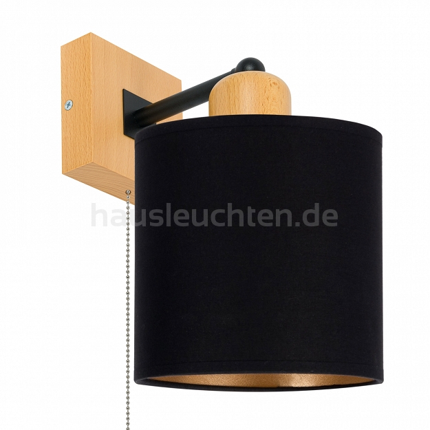 Schwarze Wandlampe mit Zugschalter aus Holz CL-SHWAND-SC10x10BU-SC LED Wandleuchte