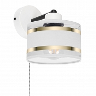 Weiße Wandlampe mit weißem Lampenschirm und Schnur-Zugschalter SHWAND-TI-1010WE-WE Wandleuchte