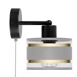 Schwarze Wandlampe mit grauem Lampenschirm und Schnur-Zugschalter SHWAND-TI-1010SC-GR Wandleuchte - 3