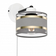 Weiße Wandlampe mit grauem Lampenschirm und Schnur-Zugschalter SHWAND-TI-1010WE-GR Wandleuchte