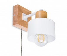 Weiße Wandlampe mit Zugschalter aus Holz SHWAND-WE10x10BU Wandleuchte