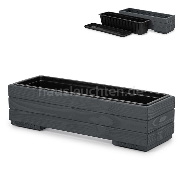 Pflanzkübel aus Holz mit Einsatz und Untersetzer GRAU Pflanzkasten Blumenkasten Balkonkasten 61DES1917AN