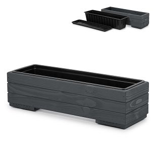 Pflanzkübel aus Holz mit Einsatz und Untersetzer GRAU Pflanzkasten Blumenkasten Balkonkasten 61DES1917AN