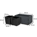 Blumentopf Holz Grau Pflanzkübel Übertopf Blumenkasten 2x Kunststoffeinsätzen Herausnehmbar 62KAN3332AN - 2