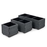 Blumentopf Holz Grau Pflanzkübel Übertopf Blumenkasten 2x Kunststoffeinsätzen Herausnehmbar 62KAN3332AN - 4