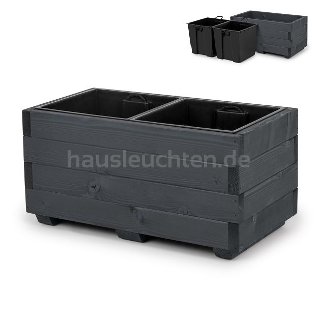 Blumentopf Holz Grau Pflanzkübel Übertopf Blumenkasten 2x Kunststoffeinsätzen Herausnehmbar 62KAN3332AN