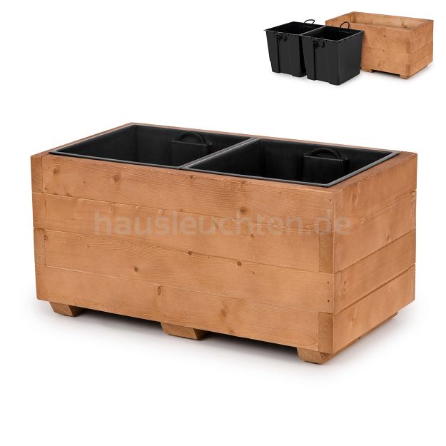 Blumentopf Holz Nuss Pflanzkübel Übertopf Blumenkasten 2x Kunststoffeinsätzen Herausnehmbar 62KAN3332NU