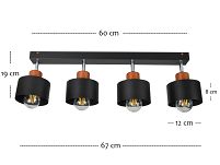 Schwarze Deckenstrahler Deckenlampe 4PRST6005MO Deckenleuchte 4-flammig - 3