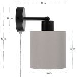 Schwarze Wandlampe mit grauem Lampenschirm und Schnur-Zugschalter SHWAND-CL-1010SC-GR Wandleuchte - 5