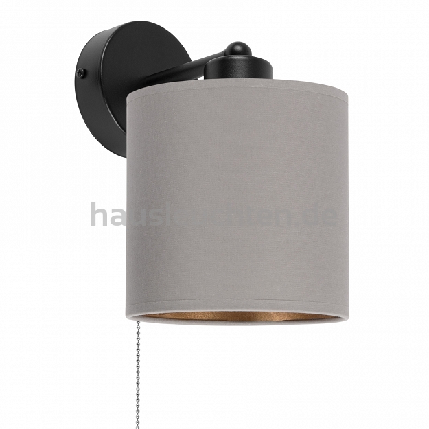 Schwarze Wandlampe mit grauem Lampenschirm und Schnur-Zugschalter SHWAND-CL-1010SC-GR Wandleuchte