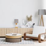 Graue Tischlampe aus Holz Nachttischlampe CL-TI-WE10x10BU-GR 1xE27 - 2