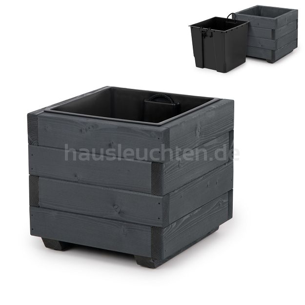 Blumentopf Holz Grau Pflanzkübel Übertopf Blumenkasten 1x Kunststoffeinsätzen Herausnehmbar 33KAN3332AN