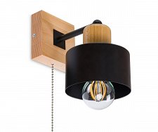 Schwarze Wandlampe mit Zugschalter aus Holz SHWAND-SC10x10BU Wandleuchte