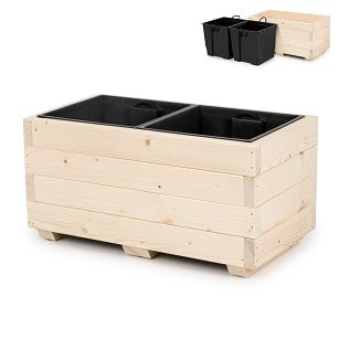Blumentopf Holz Pflanzkübel Übertopf Blumenkasten 2x Kunststoffeinsätzen Herausnehmbar 62KAN3332