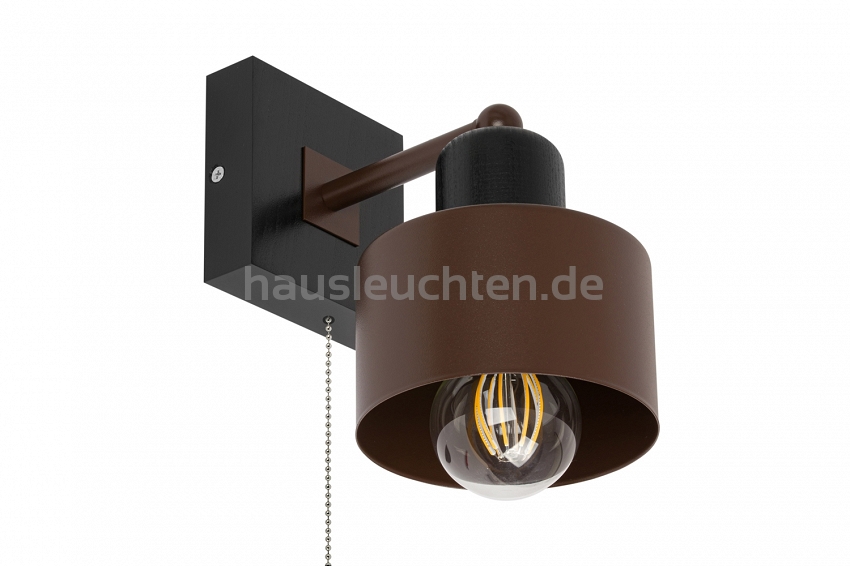 Braune Wandlampe mit Zugschalter aus Holz SHWAND-BR10x10SC Wandleuchte