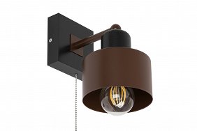 Braune Wandlampe mit Zugschalter aus Holz SHWAND-BR10x10SC Wandleuchte
