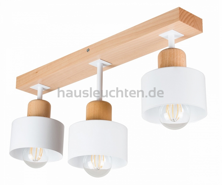 Weiße Deckenlampe aus Holz WE50x7BU Deckenleuchte 3-flammig