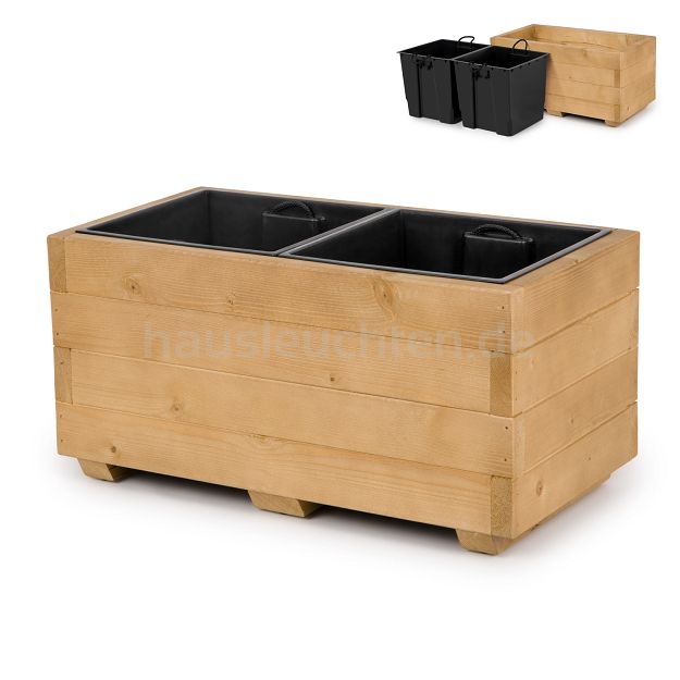 Blumentopf Holz Eiche Pflanzkübel Übertopf Blumenkasten 2x Kunststoffeinsätzen Herausnehmbar 62KAN3332EI