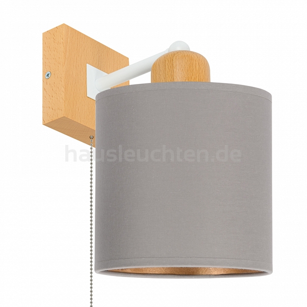 Graue Wandlampe mit Zugschalter aus Holz CL-SHWAND-WE10x10BU-GR LED Wandleuchte