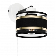 Weiße Wandlampe mit schwarzem Lampenschirm und Schnur-Zugschalter SHWAND-TI-1010WE-SC Wandleuchte