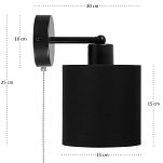 Schwarze Wandlampe mit schwarzem Lampenschirm und Schnur-Zugschalter SHWAND-CL-1010SC-SC Wandleuchte - 5