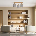 Graue Deckenlampe aus Holz LED Lampe Leuchte CL-WE50x7BU-GR 3xE27 - 2