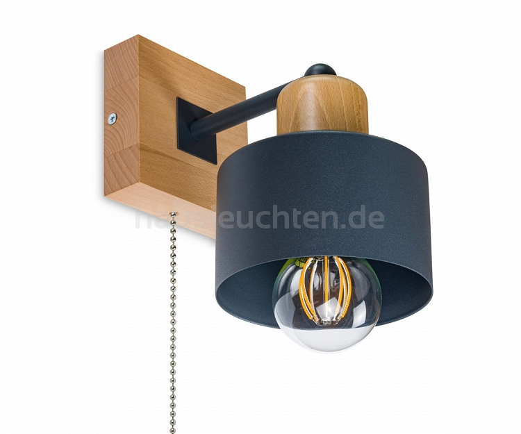 Anthrazite Wandlampe mit Zugschalter aus Holz SHWAND-AN10x10BU Wandleuchte