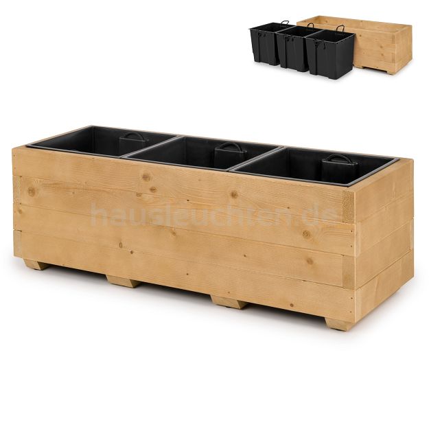 Blumentopf Holz Eiche Pflanzkübel Übertopf Blumenkasten 3x Kunststoffeinsätzen Herausnehmbar 91KAN3332EI