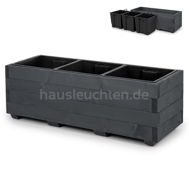Blumentopf Holz Grau Pflanzkübel Übertopf Blumenkasten 3x Kunststoffeinsätzen Herausnehmbar 91KAN3332AN