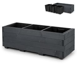 Blumentopf Holz Grau Pflanzkübel Übertopf Blumenkasten 3x Kunststoffeinsätzen Herausnehmbar 91KAN3332AN