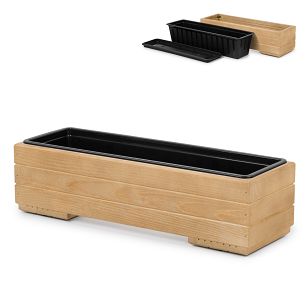 Pflanzkübel aus Holz mit Einsatz und Untersetzer EICHE Pflanzkasten Blumenkasten Balkonkasten 61DES1917EI