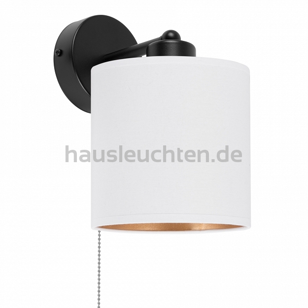 Schwarze Wandlampe mit weißem Lampenschirm und Schnur-Zugschalter SHWAND-CL-1010SC-WE Wandleuchte