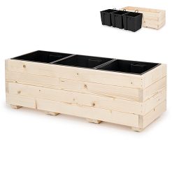 Blumentopf Holz Pflanzkübel Übertopf Blumenkasten 3x Kunststoffeinsätzen Herausnehmbar 91KAN3332